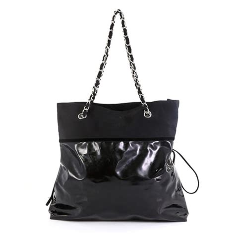 chanel vinyl spirit drawstring tote black|chanel chain tote.